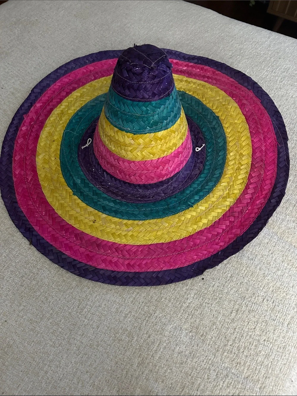 Festive Multicolor Straw Sombrero - Purple, Pink, Yellow, Teal